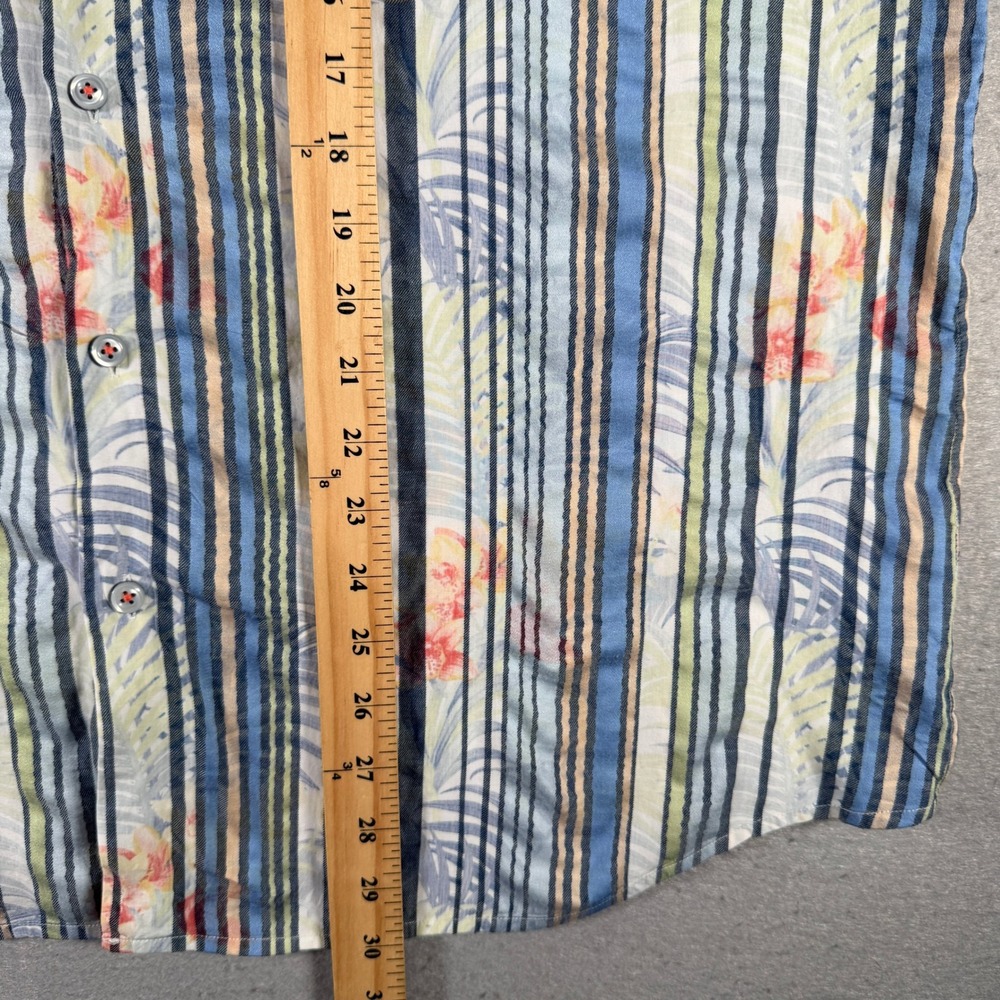 Tommy Bahama Mens XL Blue Striped Tropical Floral Long Sleeve Button Front Shirt - Picture 6 of 12